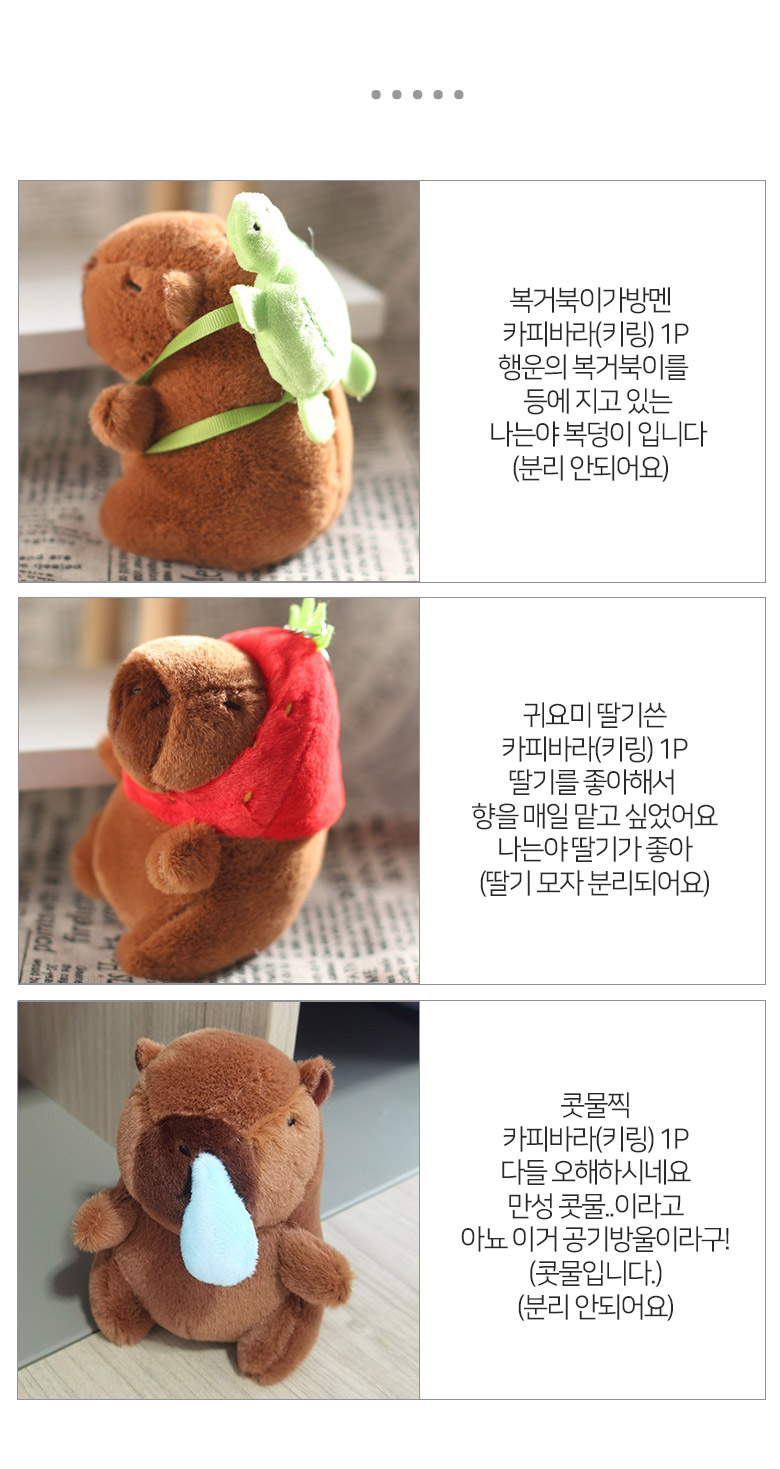 기타디자인용품 > 행운 귀여운선물 카피바라 키링 인형 키링 콧물찍 복거북이 가방고리 | 오늘의집 쇼핑 행운 귀여운선물 카피바라 키링 인형 키링... 